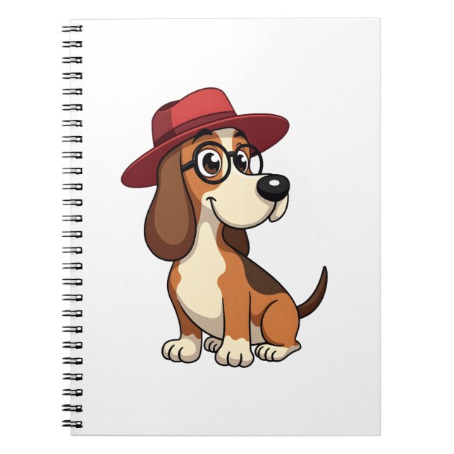 Carnet Vintage Basset Hound Cartoon in Red Hat Cute Dog I (Devant)