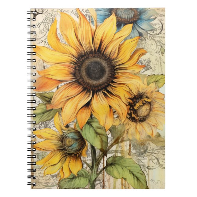 Carnet Vintage. Beaux tournesols.  (Devant)