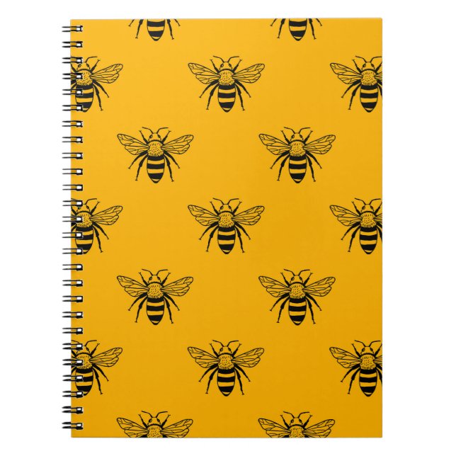 Carnet Vintage Bee Motif, Jaune Noir. (Devant)