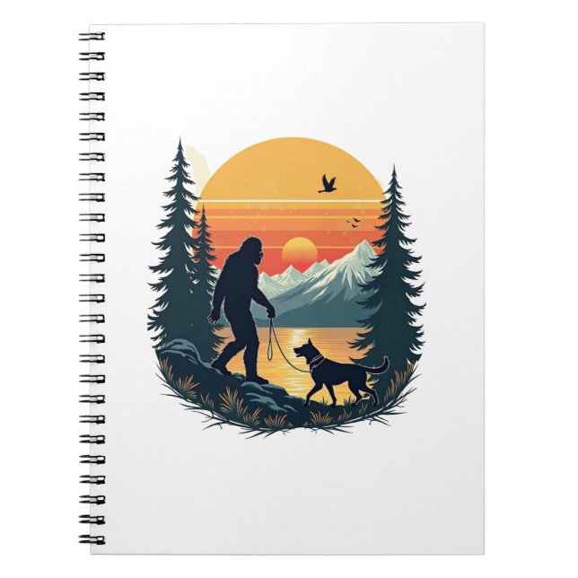 Carnet Vintage Bigfoot Walking Dog Mountain Sunset Retro  (Devant)
