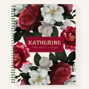 Carnet Vintage blanc marron rose pivoines fleurs florales