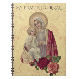 Carnet Vintage Blessed Virgin Mary Baby Jesus Floral