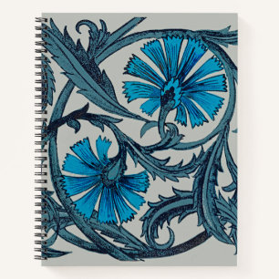 Carnet vintage bleu antique fleurs artisanat rustique