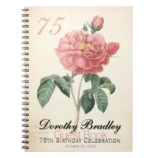 Carnet Vintage Blooming Rose 75th Birthday Guest Book (Devant)