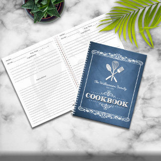 Carnet Vintage Blue Chalkboard Family Cookbook Recette