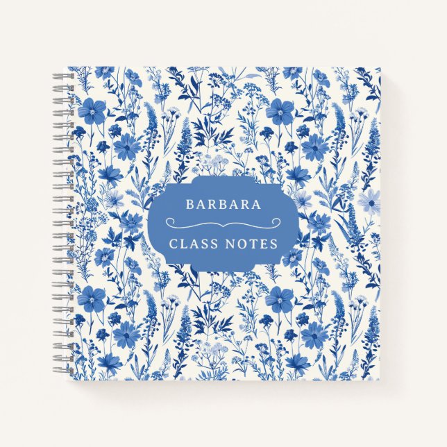 Carnet Vintage Blue Fleurs sauvages Floral personnalisé (Devant)