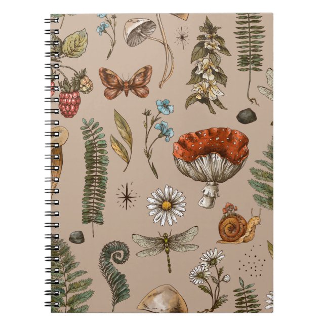 Carnet Vintage bois nature motif sans couture. Amanita (Devant)