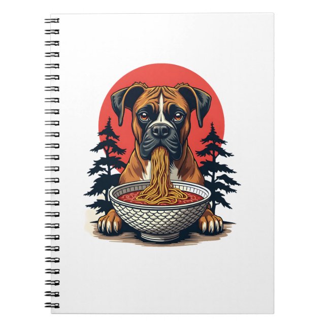 Carnet Vintage Boxer Dog Eating Ramen Japanese Sunset Ill (Devant)