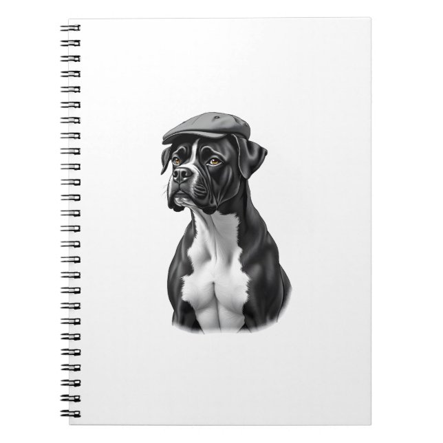 Carnet Vintage Boxer Dog in Cap Monochrome Graphic Illust (Devant)