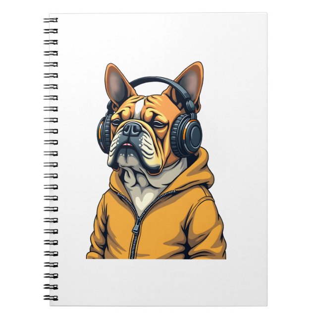 Carnet Vintage Bulldog in Headphones Wearing Hoodie Music (Devant)