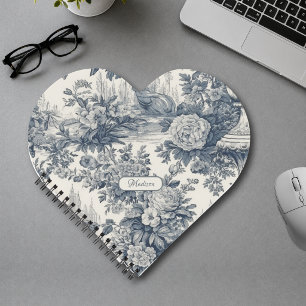 Carnet Vintage chic floral Bleu toile de jouy monogramme