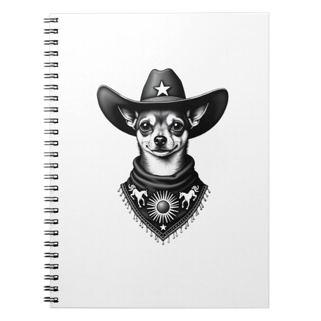 Carnet Vintage Chihuahua Cowboy Engraving Style Western D (Devant)