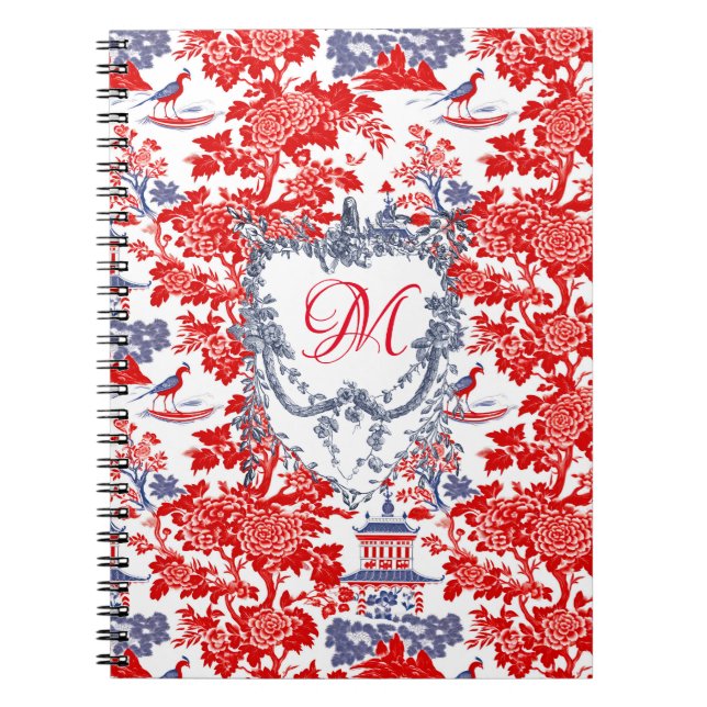 Carnet Vintage Chinoiserie Delft Français rouge bleu mono (Devant)