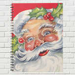 Carnet Vintage Christmas, Jolly Santa Claus with His Hat<br><div class="desc">Vintage illustration Merry Christmas holiday image featuring a close up portrait of a retro Santa Claus (a happy Saint Nicholas) with holly and berries in his fuzzy hat. Ho ho ho and Merry Christmas!</div>