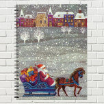 Carnet Vintage Christmas, Santa Claus Horse Open Sleigh<br><div class="desc">Vintage illustration Victorian Merry Christmas holiday image featuring a jolly Santa Claus riding in a one horse open sleigh on Christmas Eve. It is snowing during the winter with a sleepy town in the distance. White trees covered with their branches covered in snow while snowflakes fall gently from the night...</div>