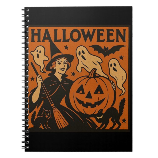 Carnet Vintage, classique sorcière d'Halloween, fantôme & (Devant)