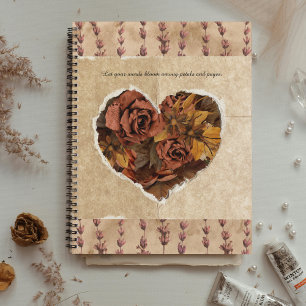 Carnet Vintage coeur floral avec Roses Brown rustiques