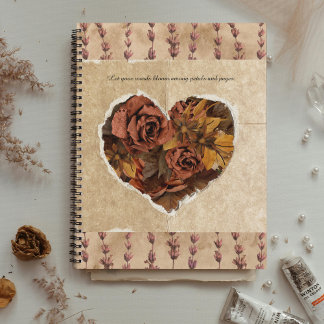 Carnet Vintage coeur floral avec Roses Brown rustiques