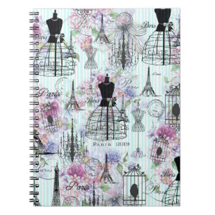 Carnet Vintage collage floral mannequin de la Tour Eiffel