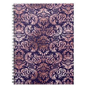 Carnet Vintage continu damas rose feuille d'or classique 