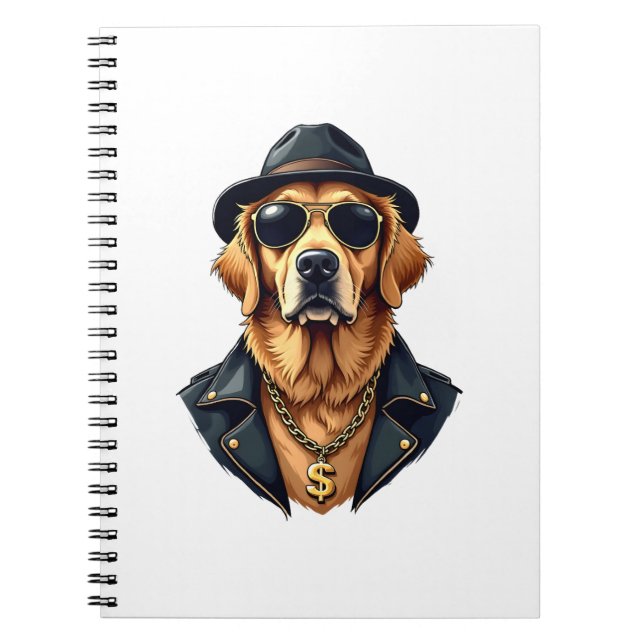 Carnet Vintage Cool Golden Retriever Dog in Sunglasses an (Devant)