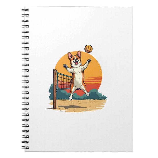 Carnet Vintage Corgi Volleyball Retro Sunset Vector Illus (Devant)