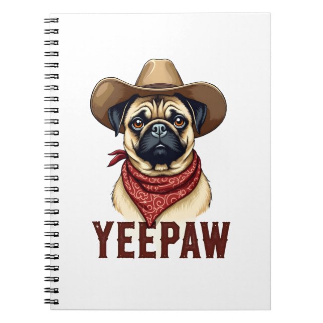 Carnet Vintage Cowboy Pug YeePaw Western Dog Illustration (Devant)