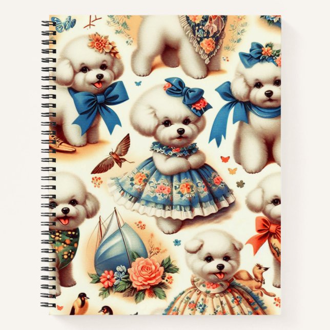Carnet Vintage Cute Bichon Frisé Peinture (Devant)