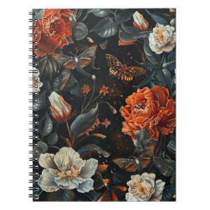 Carnet Vintage Dark Académie Fleur Orange & Papillon de N
