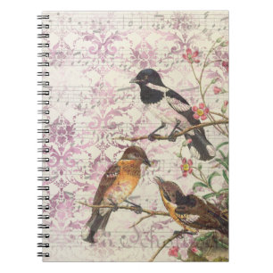 Carnet vintage d'oiseaux victoriens Écriture élé