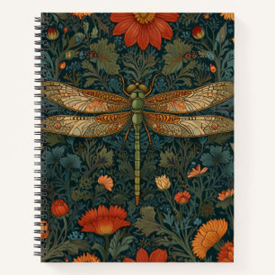 Carnet Vintage dragonfly orange floral vert boho chic