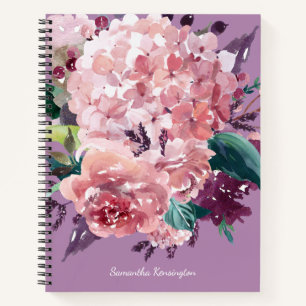 Carnet Vintage fille violet et rose aquarelle Floral