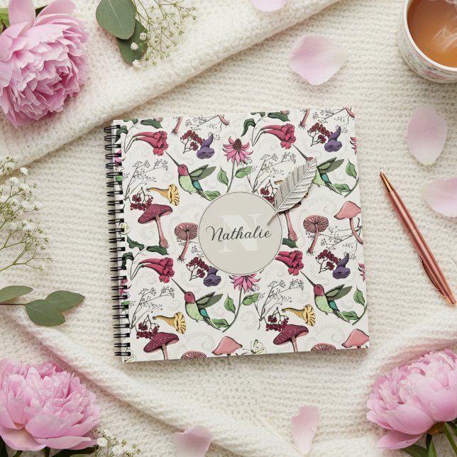 Carnet Vintage Floral Colibri Motif Ivory (Pretty Colibri & Flowers Ivory Pattern.Feminine Monogram Square Hummingbird Garden Notebook for Her)