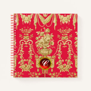 Carnet VINTAGE FLORAL FRANÇAIS, VASES FLEURIES, Jeu Rouge