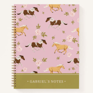 Carnet Vintage Floral Horse Motif Ajouter Votre Nom