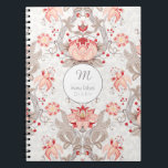 Carnet Vintage Floral Pattern damask Monogram S Notebook<br><div class="desc">Beautiful and elegant floral pattern on light damask background. Sophisticated and feminine spiral notebook with monogram and name on white circle. All is customizable: you can easily change initials (font,  color,  size and position) and design (size and position) by clicking the customize button. Other models are available.</div>