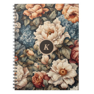 Carnet Vintage floral pivoines et Rose monogramme