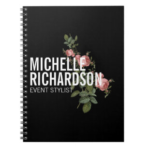Carnet Vintage Florals Texte en gras sur noir Personnalis