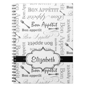 Carnet Vintage Français Bon Appetit Noir et Blanc