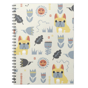 Carnet vintage français bulldog et fleur scandinave