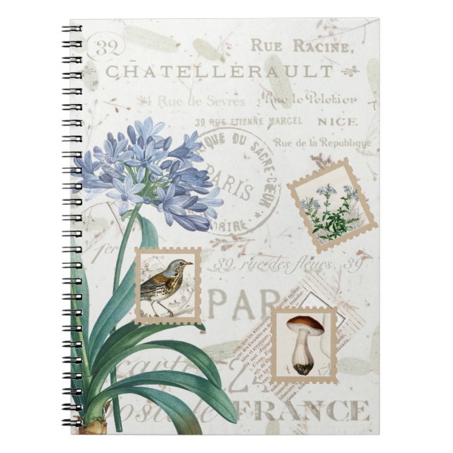 Carnet Vintage français Script Nature Flower Bird Champin (Devant)