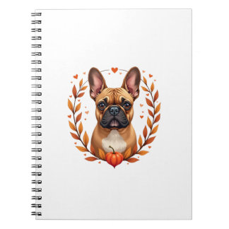 Carnet Vintage French Bulldog with Autumn Leaf Wreath and