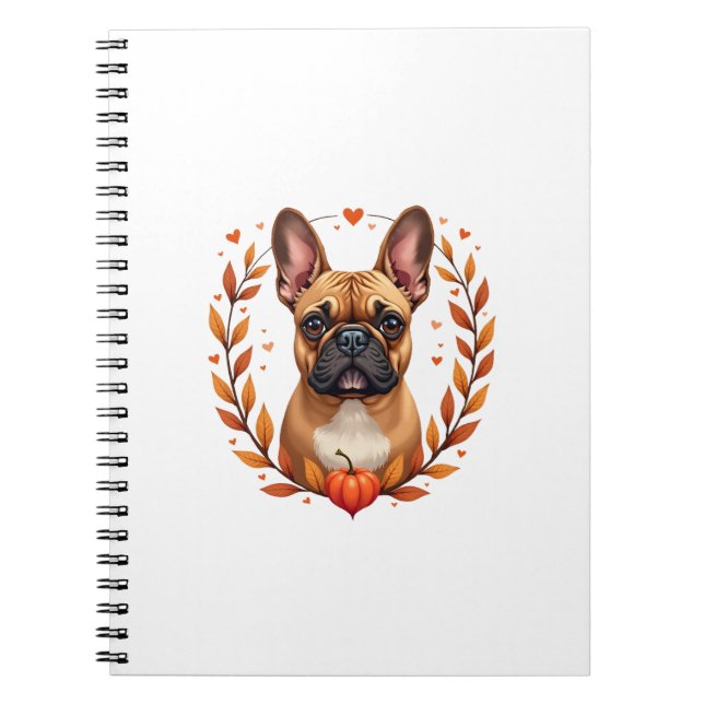 Carnet Vintage French Bulldog with Autumn Leaf Wreath and (Devant)