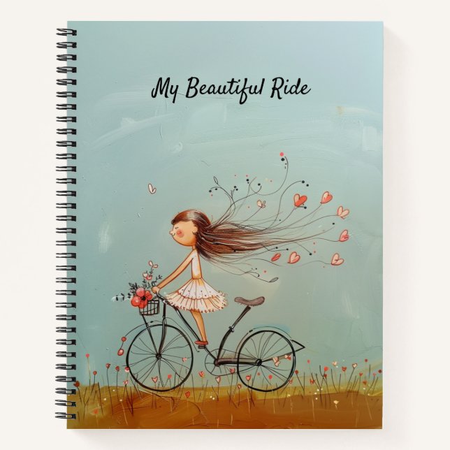 Carnet Vintage Girl on Bicycle Personalized Floral (Devant)
