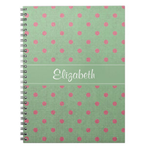 Carnet Vintage Green with Pink Polka Dots