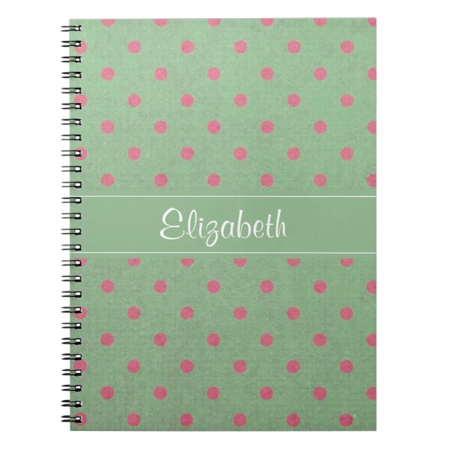 Carnet Vintage Green with Pink Polka Dots (Devant)