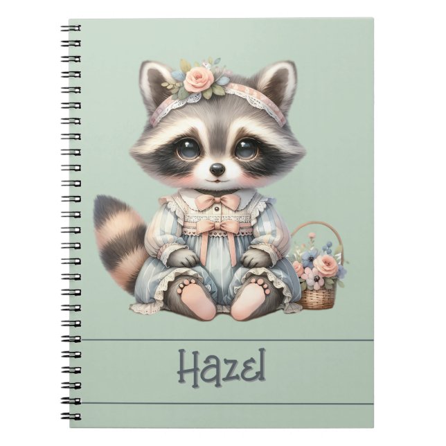 Carnet Vintage habillé Cottagecore Raccoon Pastel (Devant)