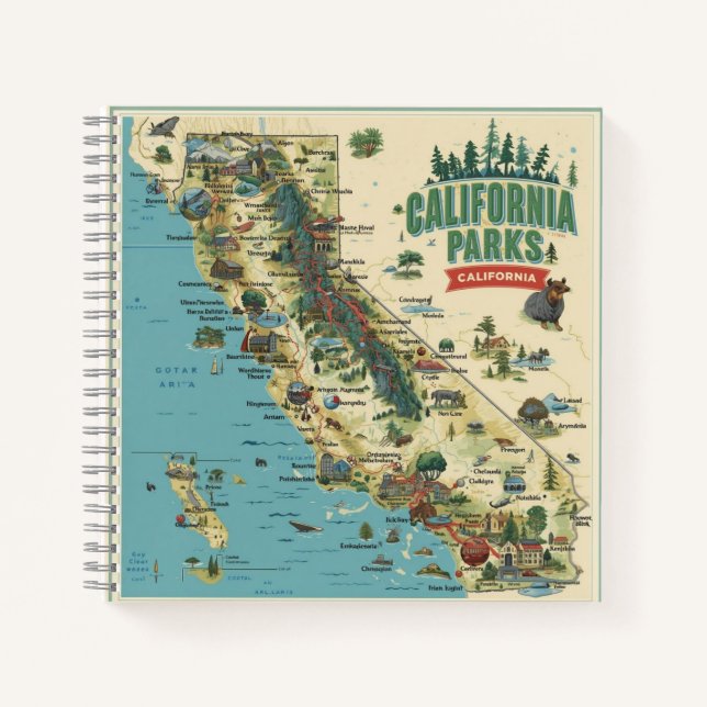 Carnet Vintage Illustrated California Parks Map Art (Devant)