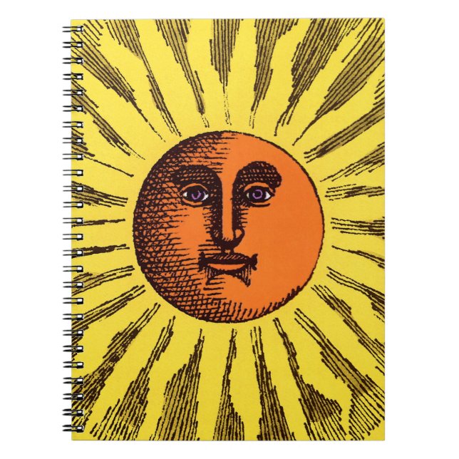 Carnet Vintage jaune céleste souriant Joyeux soleil hippi (Devant)