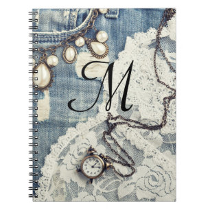 Carnet Vintage Jeans victorien Monogramme initial de note